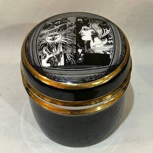 Hollohaza Hungary Porcelain Art Deco Trinket Box Endre Szasz Black White Gold
